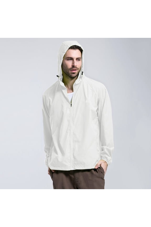 Men's Lightweight Waterproof Rain Shell Jacket Raincoat with Hood (White XXXXS)