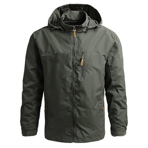 Men's Lightweight Windbreaker Detachable Hood Jacket Water-Resistant Zip-Up Pockets Casual Fall Winter Full Zip Outerwear