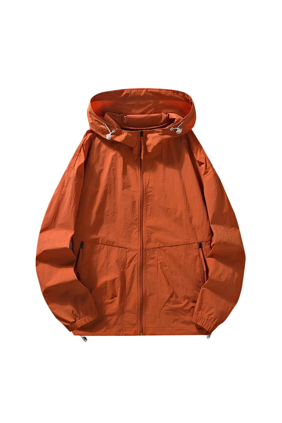 Men's Lightweight Windbreaker Fall Stand Collar Hooded Rain Jacket Casual Zip Up Bomber Jackets For Hiking Fishing Activewear