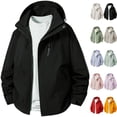 thumbnail image 1 of Men's Lightweight Windbreaker Hooded Rain Jacket with Adjustable Cuffs Windproof Tech Shell Coat with Zipper Pockets for Hiking Camping Travel, Black, XL, 1 of 9