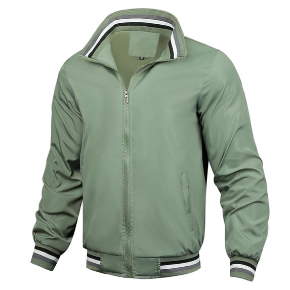 Men's Lightweight Windbreaker Jacket Full Zip Stand Collar Casual Sports Shell Coat with Pockets Outdoor Recreation