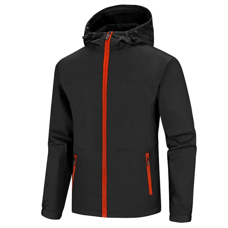 Men s Lightweight Windbreaker Jacket Solid Color Casual Zip Jackets with Hood Black Size 3XL