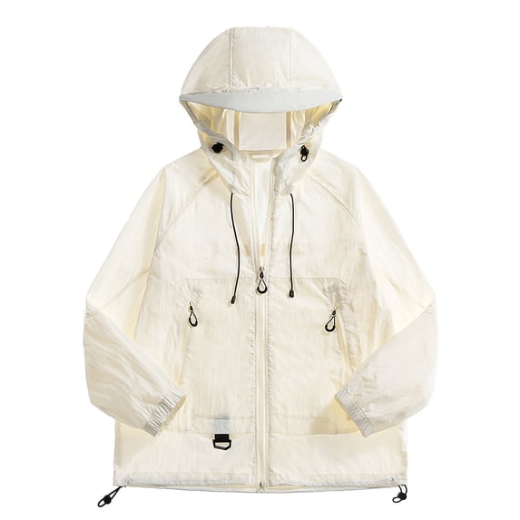 Men's Lightweight Windbreaker Jacket with Zipper Pocket Casual Zip Up Jackets with Hooded Beige