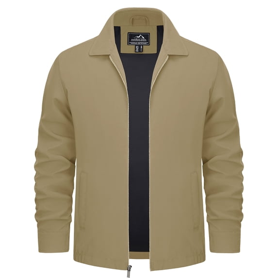 TACVASEN Men's Lightweight Windbreaker Jackets Full Zip Up Stylish Coat Business Casual Laydown Collar Work Dress with Zip Pockets Khaki L