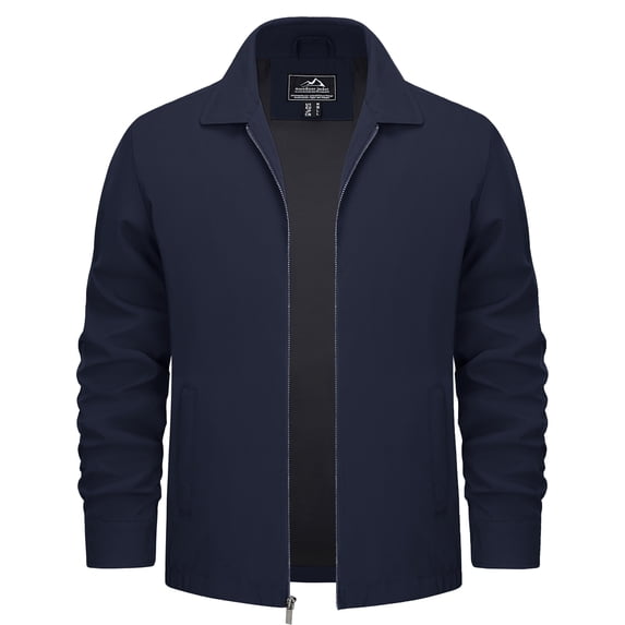 TACVASEN Men's Lightweight Windbreaker Jackets Full Zip Up Stylish Coat Business Casual Laydown Collar Work Dress with Zip Pockets Navy S