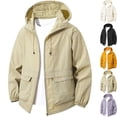 thumbnail image 1 of Men's Lightweight Windbreaker Sun Protection Hooded Zip Up Jacket Active Outdoor Shell with Utility Flap Pockets for Hiking Travel, Khaki, XL, 1 of 3