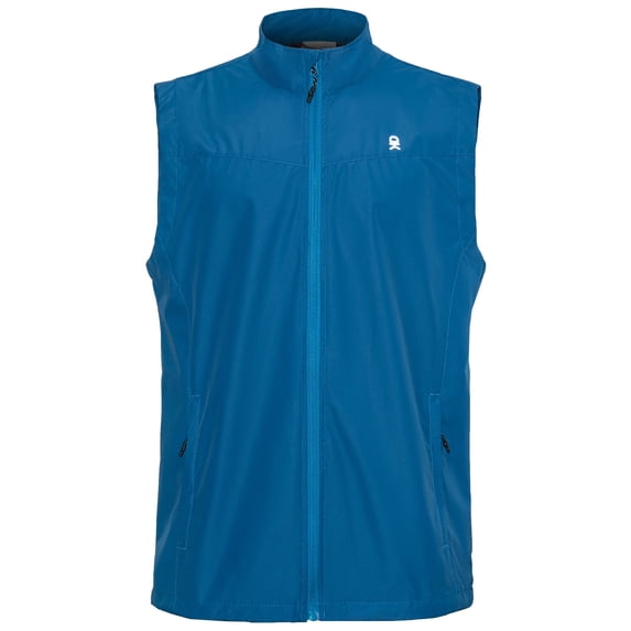 Men's Lightweight Windproof Sleeveless Golf Vest Full Zip Stand Collar Athletic Gilet with Reflective Print Rear Zipper Pocket Dark Blue 3XL
