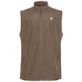 thumbnail image 1 of Men's Lightweight Windproof Sleeveless Golf Vest Full Zip Stand Collar Athletic Gilet with Reflective Print Rear Zipper Pocket Dark Brown S, 1 of 6