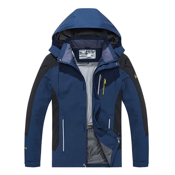 Men's Lightweight Windproof Waterproof Hiking Jacket Windbreaker Long Sleeve Hooded Outdoor Spring Fall Full Zipper Rain Coat for Camping Cycling Big and Tall Size XL-8XL Blue