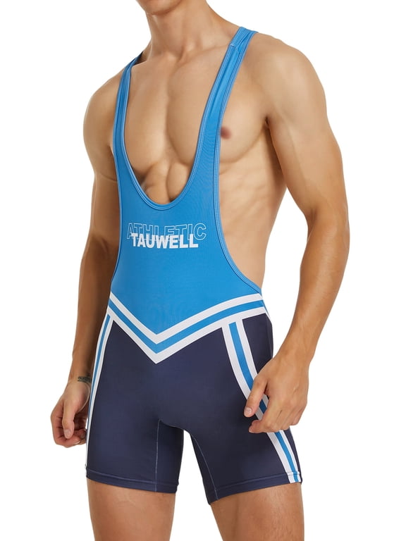 Men's Lightweight Wrestling Bodysuit Slim Fit Sports Gym Athletic Supporters Undershirts Boxers Wrestling Singlets Jumpsuits Leotard Jockstrap Blue X-Large