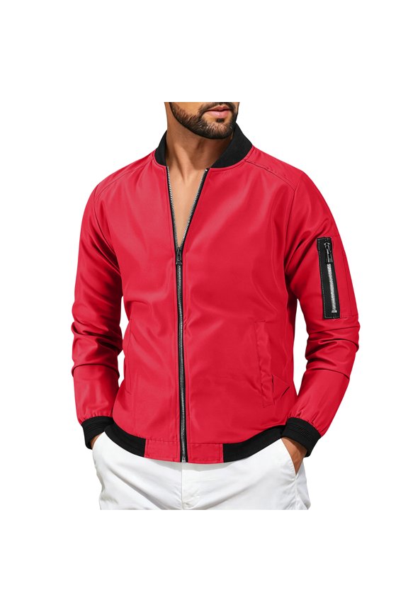 Men's Lightweight Zip Up Bomber Jacket Baseball Collar Windbreaker Coat Raglan Sleeve Street With Pocket Vermilion 3XL