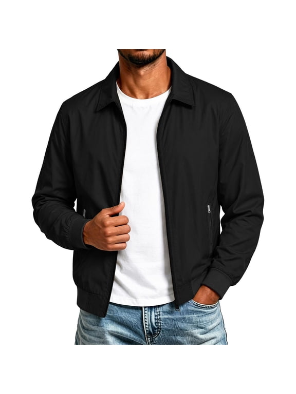 Men's Lightweight Zip Up Jacket Golf Work Casual Office Jackets,Casual Stylish Windbreakers for Men,Business Commute Daily Coat(Black,S)