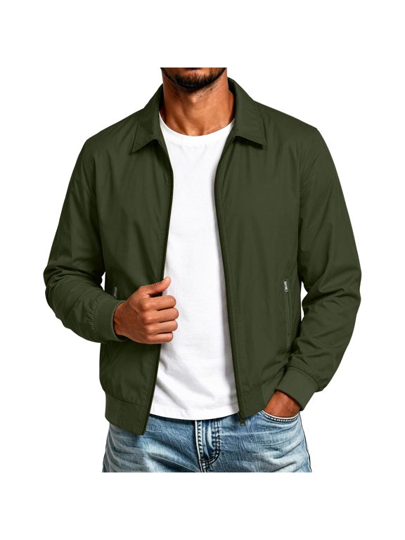 Men's Lightweight Zip Up Jacket Golf Work Casual Office Jackets,Casual Stylish Windbreakers for Men,Business Commute Daily Coat(Green,XXL)