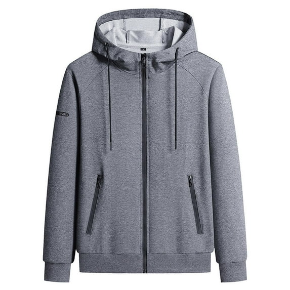 Men's Lightweight Zip-Up Jacket Long-Sleeve Hooded Sweatshirts with Zipper Pockets Solid Color Comfy Hoodies for Sports Dark Gray XXXXL