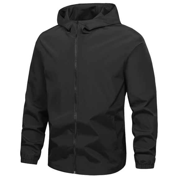 Men's Lightweight Zipper Jacket Hooded Full Zip Casual Thin Coat for Camping Travel Everyday Outfits (M, Black)