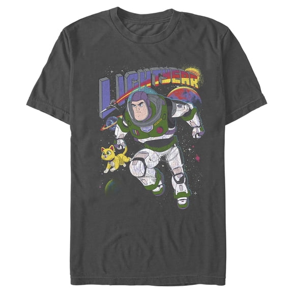 Men's Lightyear Buzz and Sox Protecting The Galaxy Graphic Tee Charcoal 2X Large