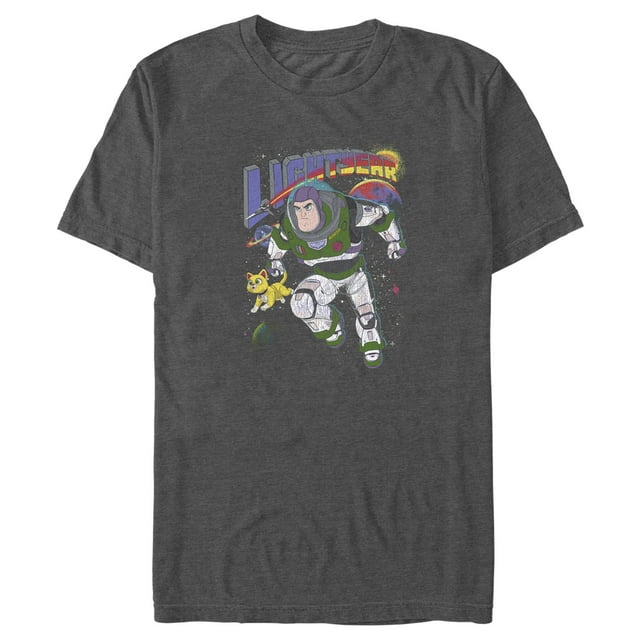 Men's Lightyear Buzz and Sox Protecting The Galaxy  Graphic Tee Charcoal Heather 3X Large