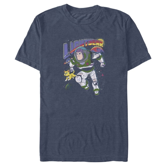 Men's Lightyear Buzz and Sox Protecting The Galaxy Graphic Tee Navy Blue Heather X Large