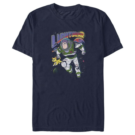 Men's Lightyear Buzz and Sox Protecting The Galaxy Graphic Tee Navy Blue Medium