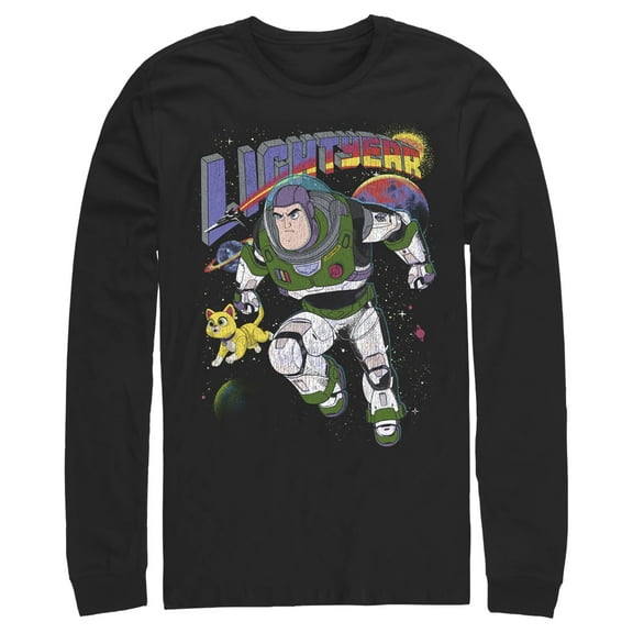 Men's Lightyear Retro Distressed Buzz and Sox  Long Sleeve Shirt Black X Large