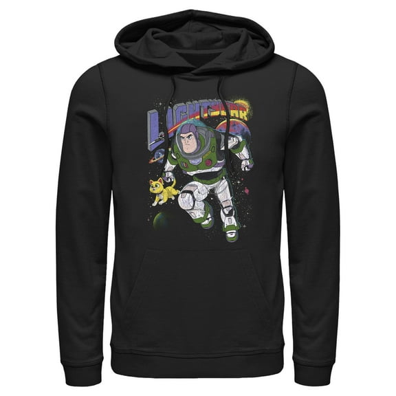 Men's Lightyear Retro Distressed Buzz and Sox Pull Over Hoodie Black Large