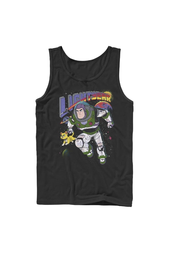Men's Lightyear Retro Distressed Buzz and Sox Tank Top Black 2X Large