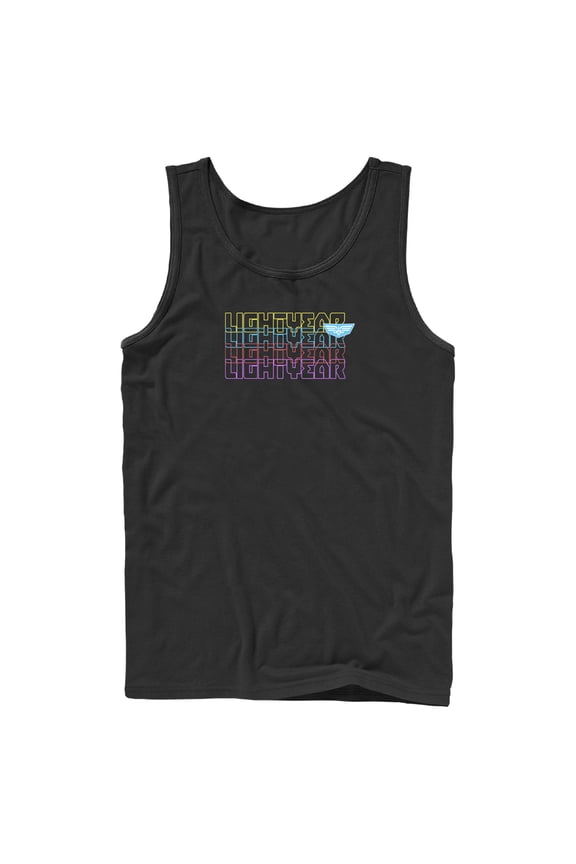 Men's Lightyear Stacked Colorful Logo Tank Top Black Large