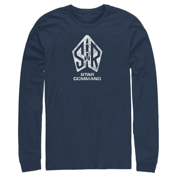 Men's Lightyear Star Command Distressed Logo Long Sleeve Shirt Navy Blue Large