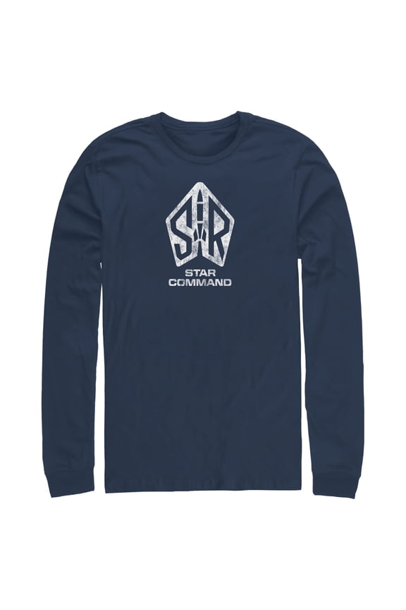 Men's Lightyear Star Command Distressed Logo Long Sleeve Shirt Navy Blue Medium