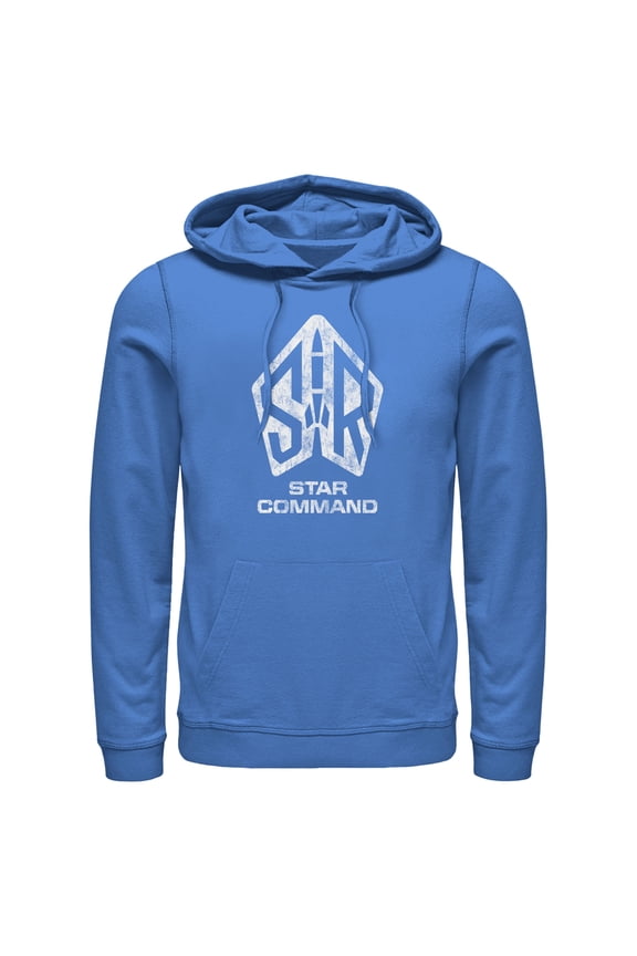 Men's Lightyear Star Command Distressed Logo Pull Over Hoodie Royal Blue 2X Large