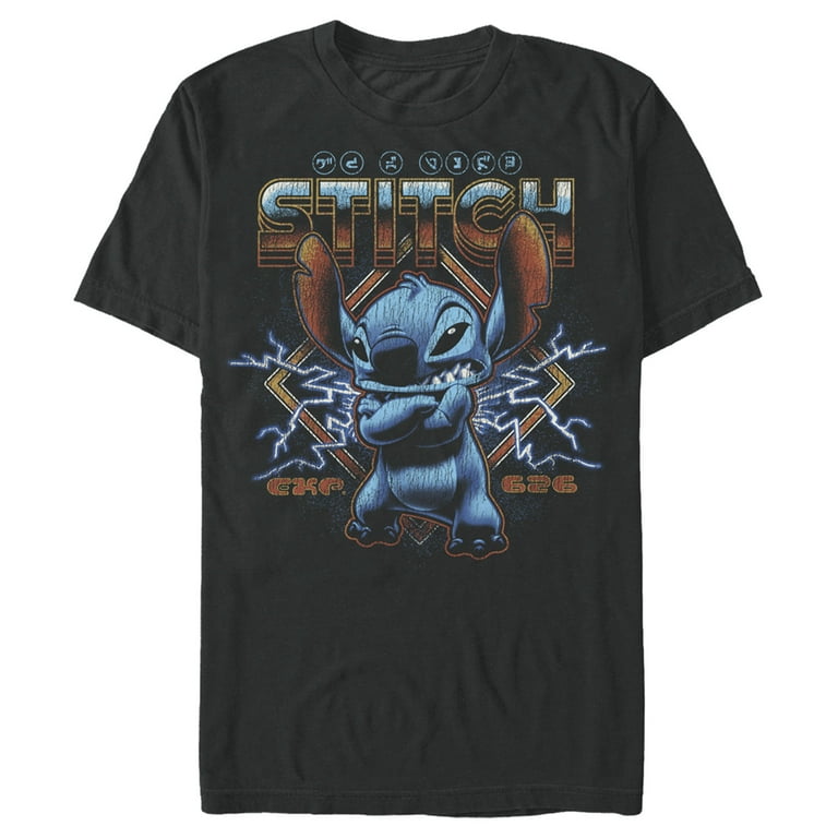 【 JEANS】80s graphic back print t-shirt in black Men's Lilo & Stitch 80s Rocker Stitch Graphic Tee Black