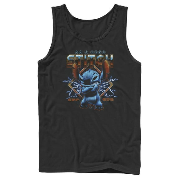 Men's Lilo & Stitch 80s Rocker Stitch Tank Top Black Small