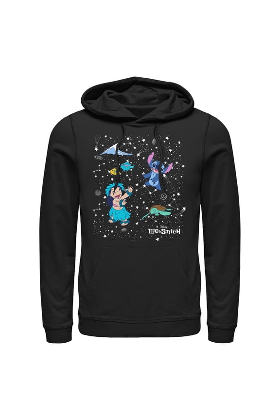 Men's Lilo & Stitch Aloha From Space Pull Over Hoodie Black Medium