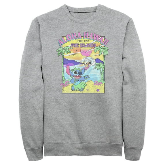 Men's Lilo & Stitch Aloha Hawaii Come Visit the Islands Sweatshirt Athletic Heather Large
