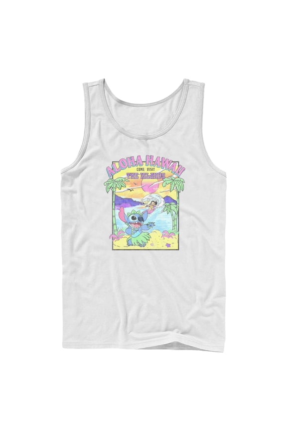 Men's Lilo & Stitch Aloha Hawaii Come Visit the Islands Tank Top White Large