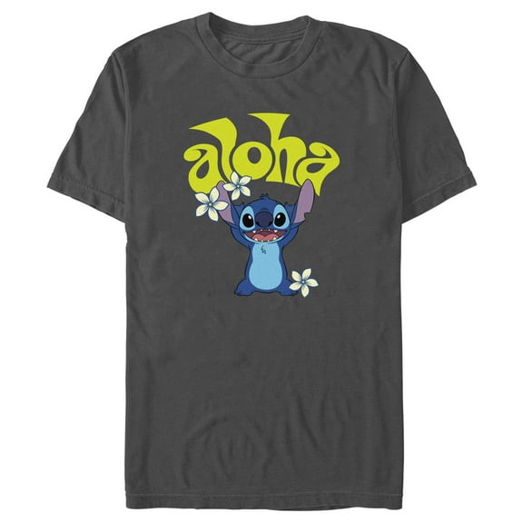 Men's Lilo & Stitch Aloha Wavy Text Graphic Tee Charcoal 2X Large