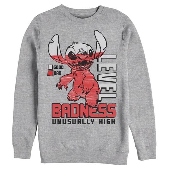 Men's Lilo & Stitch Badness Level Unusually High Sweatshirt Athletic Heather X Large