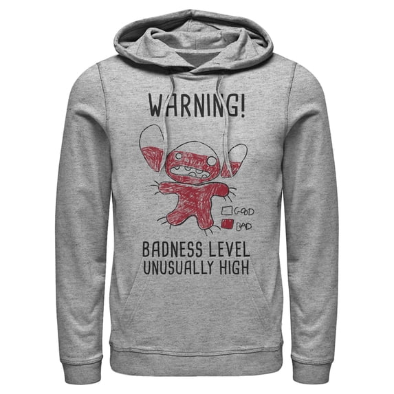 Men's Lilo & Stitch Badness Level Warning Sketch Pull Over Hoodie Athletic Heather Small