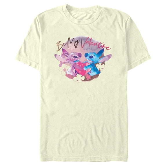 Men's Lilo & Stitch Be My Valentine Watercolor Couple Graphic Tee Beige X Large