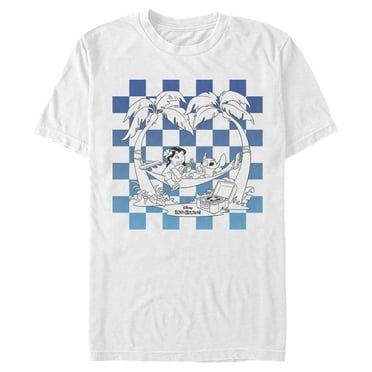 Men's Lilo & Stitch Blue Checkered Palm Trees  Graphic Tee White Medium