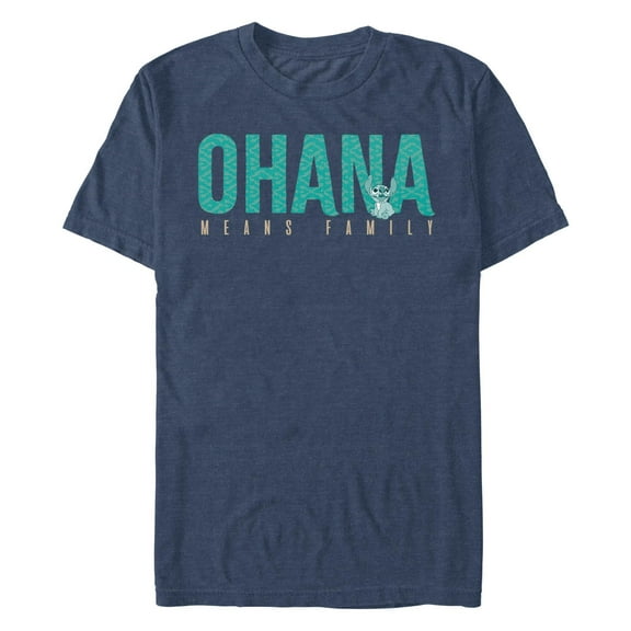 Men's Lilo & Stitch Bold Ohana means Family Graphic Tee Navy Blue Heather X Large