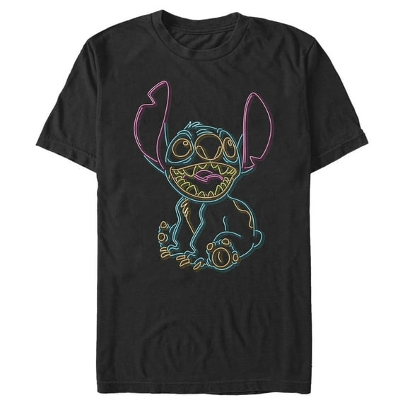 Men's Lilo & Stitch Bright Neon Outline Graphic Tee Black Medium