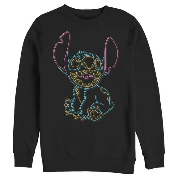 Men's Lilo & Stitch Bright Neon Outline Sweatshirt Black 2X Large