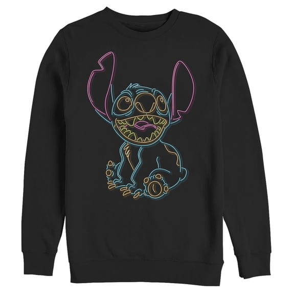 Men's Lilo & Stitch Bright Neon Outline Sweatshirt Black Small
