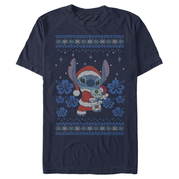 Men's Lilo & Stitch Christmas with Scrump  Graphic Tee Navy Blue X Large
