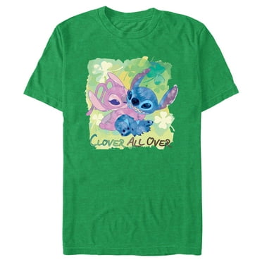 Men's Lilo & Stitch Clover All Over  Graphic Tee Kelly Heather Medium