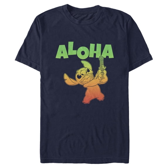 Men's Lilo & Stitch Colorful Aloha Graphic Tee Navy Blue 2X Large