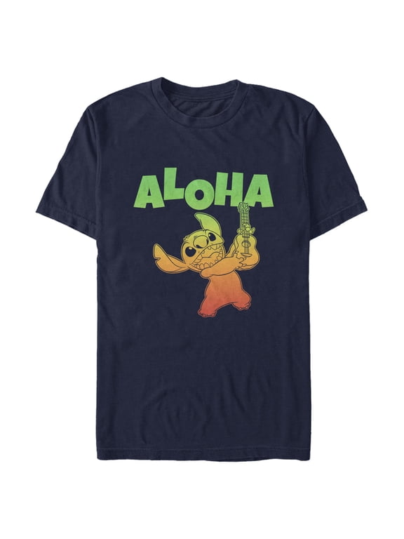 Men's Lilo & Stitch Colorful Aloha Graphic Tee Navy Blue 3X Large