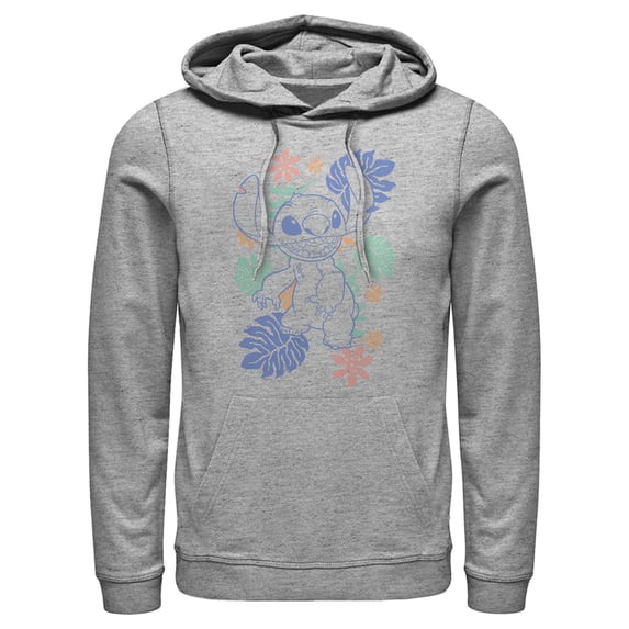 Men's Lilo & Stitch Colorful Tropical Flowers Pull Over Hoodie Athletic Heather Large