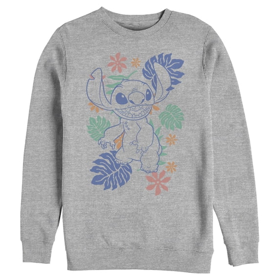 Men's Lilo & Stitch Colorful Tropical Flowers Sweatshirt Athletic Heather 3X Large
